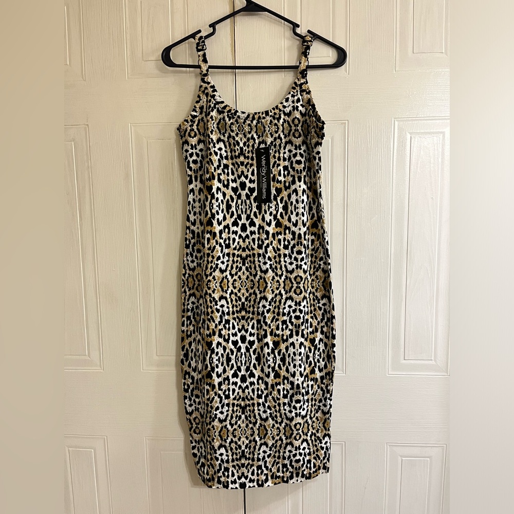 Wendy Williams Sleeveless Leopard Animal Print Sheath Dress Scoop Neck XS NWT